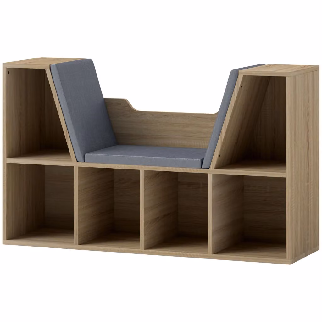 Libreria Panca 2 in 1 Xylo con 6 Scomparti in Legno Rovere e Grigio L: 100 cm, P: 30 cm, H: 61 cm – 2