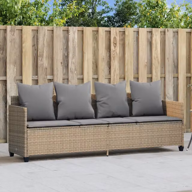 Lettino prendisole vidaXL in polyrattan beige e grigio con cuscini e poggiatesta regolabile