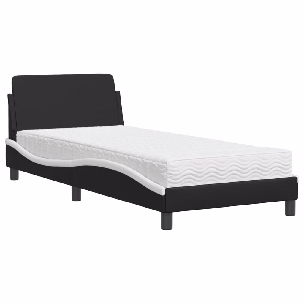 Letto con Materasso Dover Nero e Bianco 90x190 cm in Pelle finta