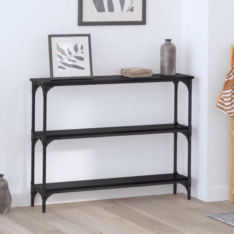 vidaXL Tavolo consolle in stile industriale nero e rovere L 100 cm x P 22,5 cm x H 75 cm