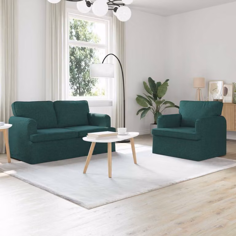 Set di 2 divani moderni vidaXL in tessuto verde e nero con struttura in metallo L/P/H: 144 x 80 x 85 cm