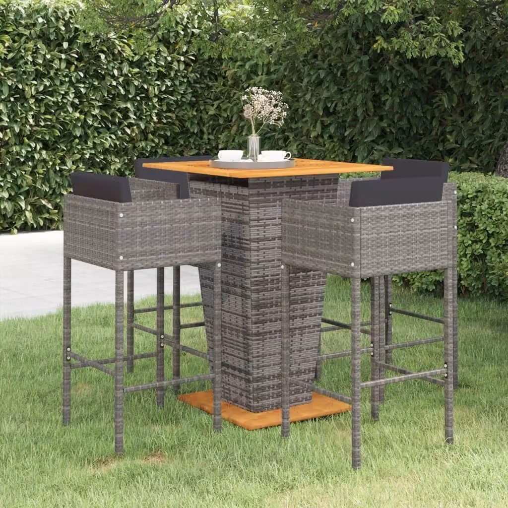 Maison Exclusive - Set da bar da giardino 5 pezzi con cuscini in polyrattan grigio
