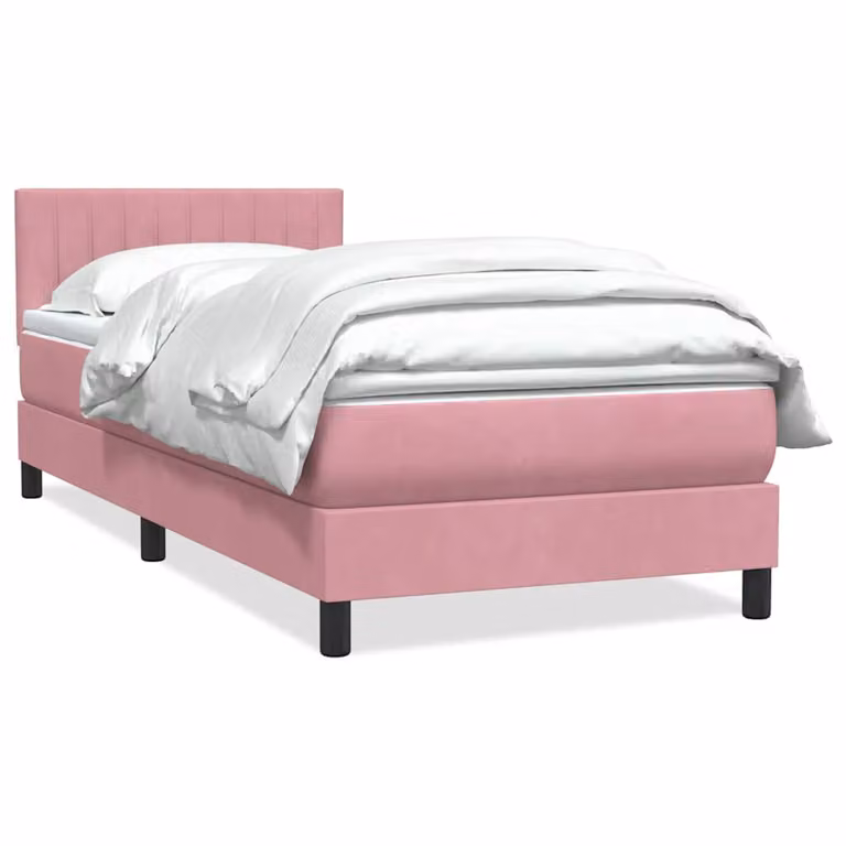 vidaXL Giroletto a Molle Ibrido con Materasso in Velluto Rosa e Bianco L/P/H: 80 x 78 x 223 cm