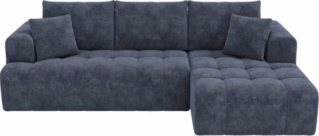 Divano modulare angolare a L in tessuto chenille blu, 244,5x136x79 cm, senza struttura, design moderno a bassa altezza