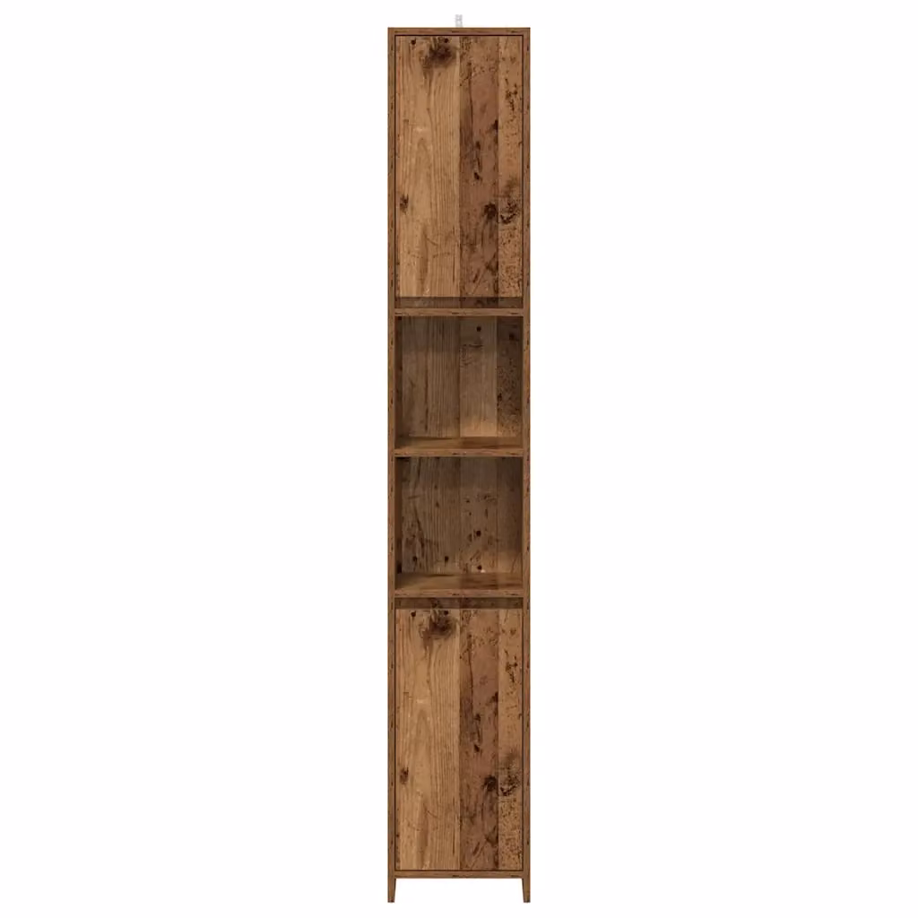 Mobiletto da bagno classico HELLOSHOP26 con vano contenitore e ripiani interni, finitura effetto legno anticato marrone, L/P/H: 30 x 30 x 183,5 cm – 2