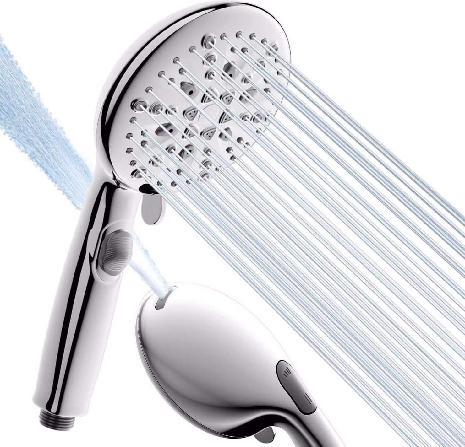 Soffione a risparmio idrico, 7+2 modalità di getto, getto potente, pulizia del bagno, cromo