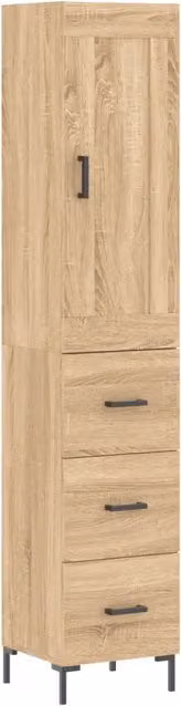 Credenza Buffet da pranzo moderna in Rovere Sonoma e Legno Multistrato, colore marrone, H 180 x L 34,5 x P 34 cm