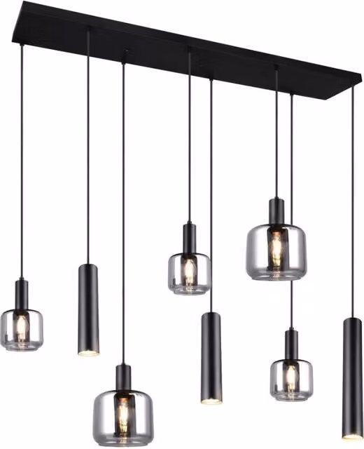 Lampada a sospensione MATARO nera 8 luci vetro Trio