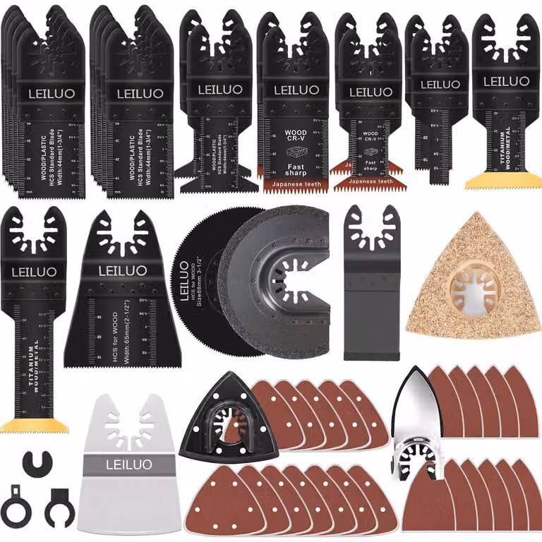 Set di accessori multifunzione oscillante, 112 pezzi, per tagliare, smerigliare e stuccare. Universale, con custodia. Compatibile con DeWalt e Makita