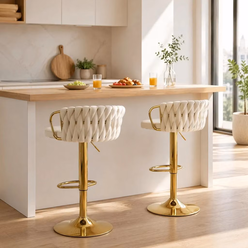 Set da 2 pezzi di sgabelli bar REDOM girevoli a 360 gradi regolabili in velluto beige, design moderno per cucina e soggiorno – 2