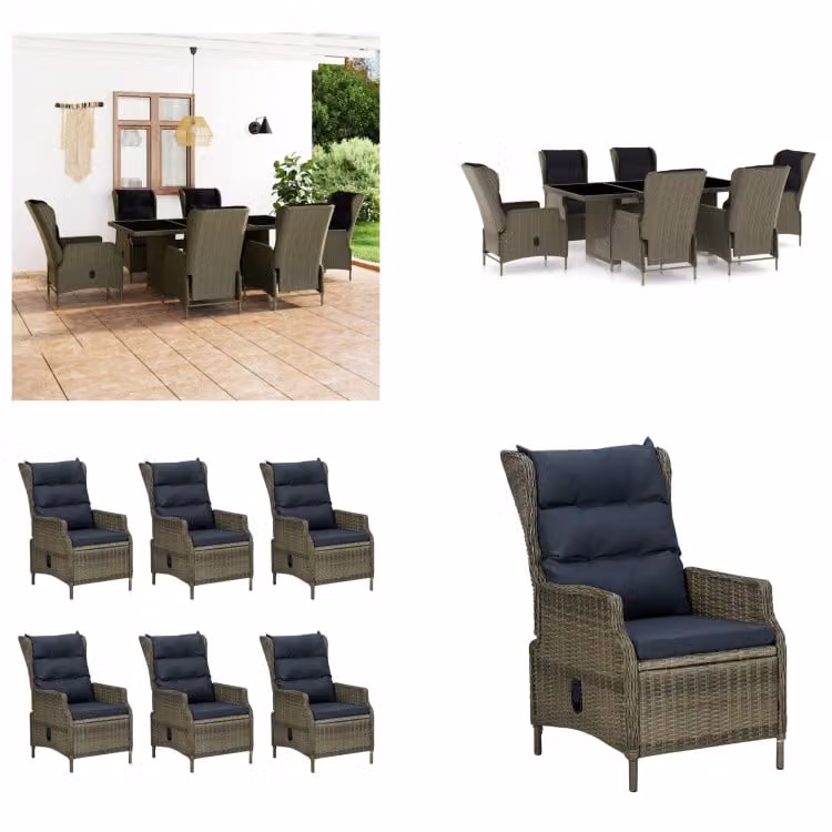vidaXL set da pranzo da giardino 7 pezzi con cuscini in poly rattan marrone - Set di mobili da giardino - Set di mobili da giardino - Tavolo e sedia da giardino - Tavoli e sedie da giardino