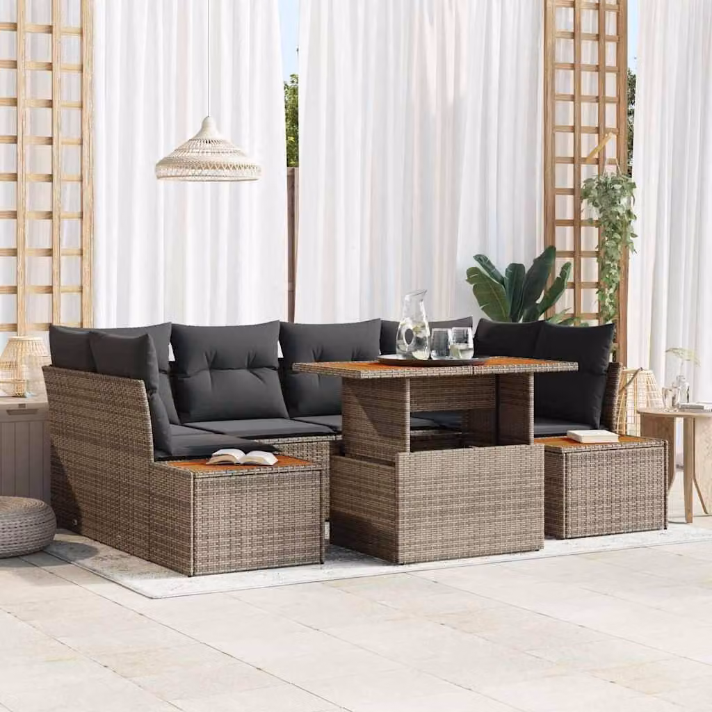 Maison Exclusive - Set da giardino composto da 7 pezzi, divano, colore grigio, realizzato in rattan sintetico