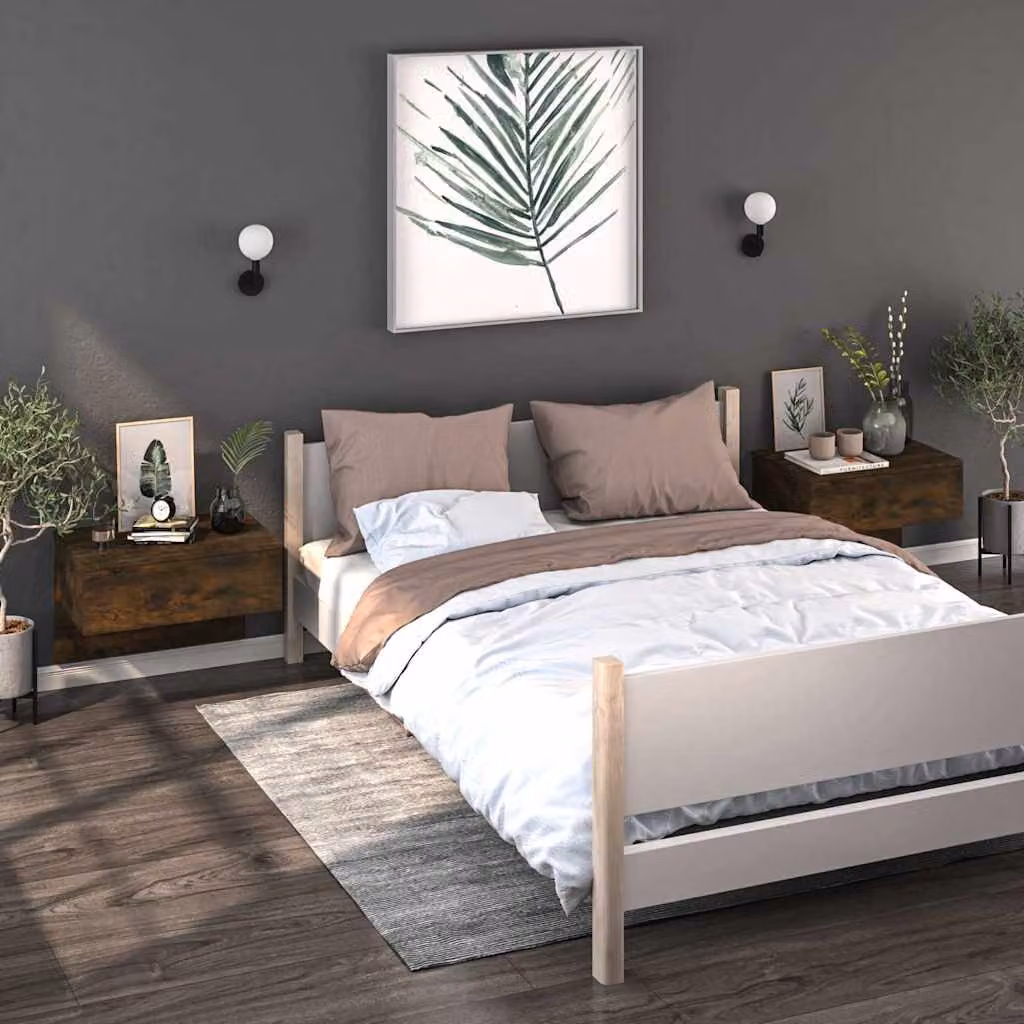Set di 2 comodini da muro vidaXL in legno Rovere Fumo per camera da letto