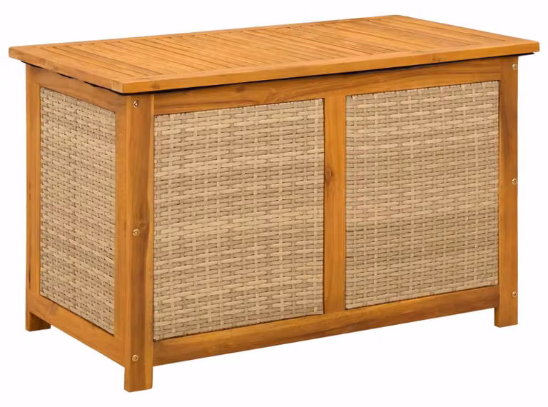 Contenitore da giardino in legno massello di acacia, capacità 185 litri, dimensioni 90 x 50 x 56 cm, colore beige