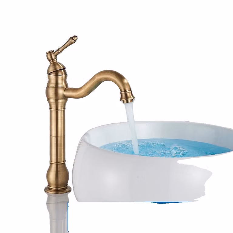 Rubinetto da bagno in ottone antico, azionamento a una mano, miscelatore caldo e freddo, in ottone antico alto