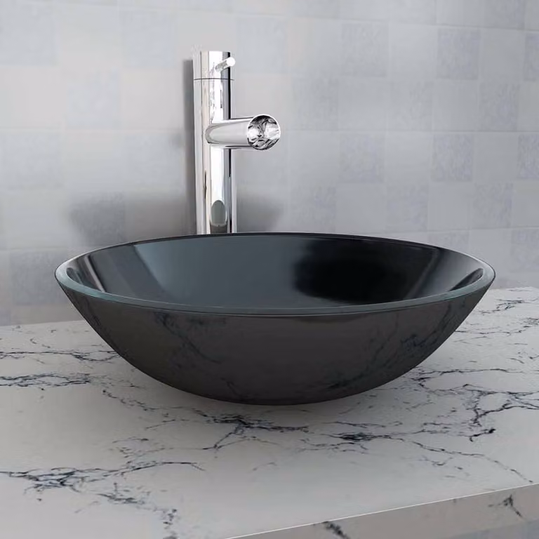 The Living Store Lavabo in vetro temperato 42 cm nero