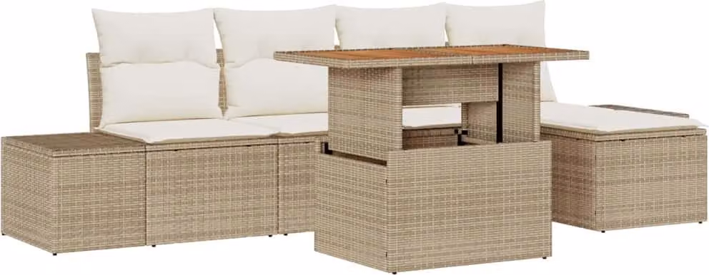 Set Divano da Giardino 6 pcs Beige Poly Rattan