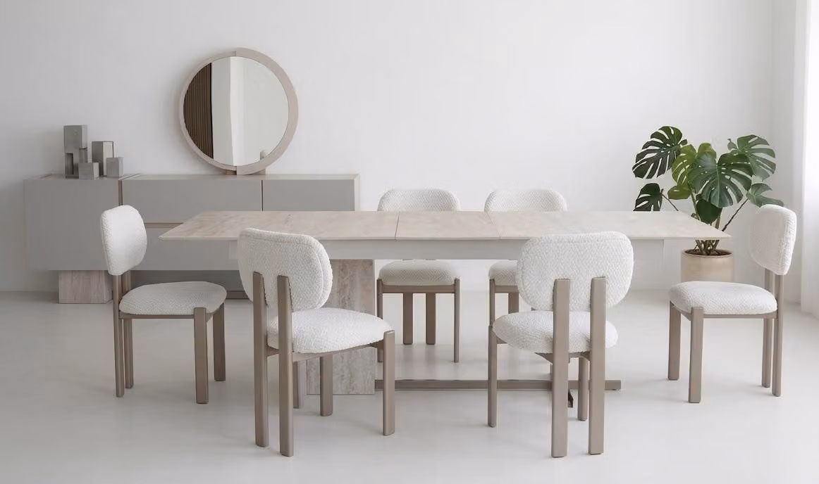 Set da pranzo: tavolo da pranzo e 6 sedie Stile moderno Marrone e bianco Semplice