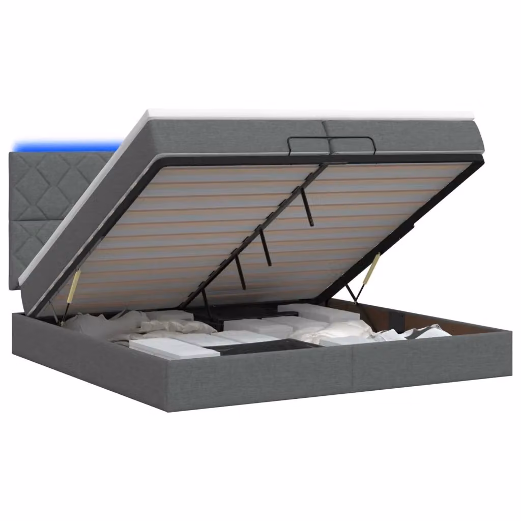 Letto Ottomano con Materasso e Illuminazione LED vidaXL Grigio e Bianco L: 200 cm, P: 200 cm, H: 140 cm – 2