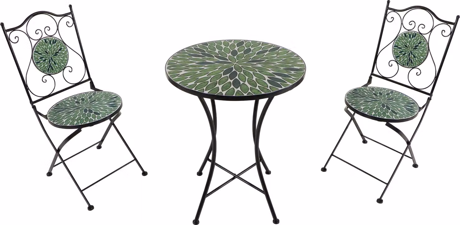 AXI Amélie Set Bistrot da Balcone, 2 Sedie 1 Tavolo, Set Bistrò Veranda Mosaico Foglie Verdi - Set Bistro da Giardino, Tavolo Bistro a Mosaico per Giardino/Balcone/Terrazza