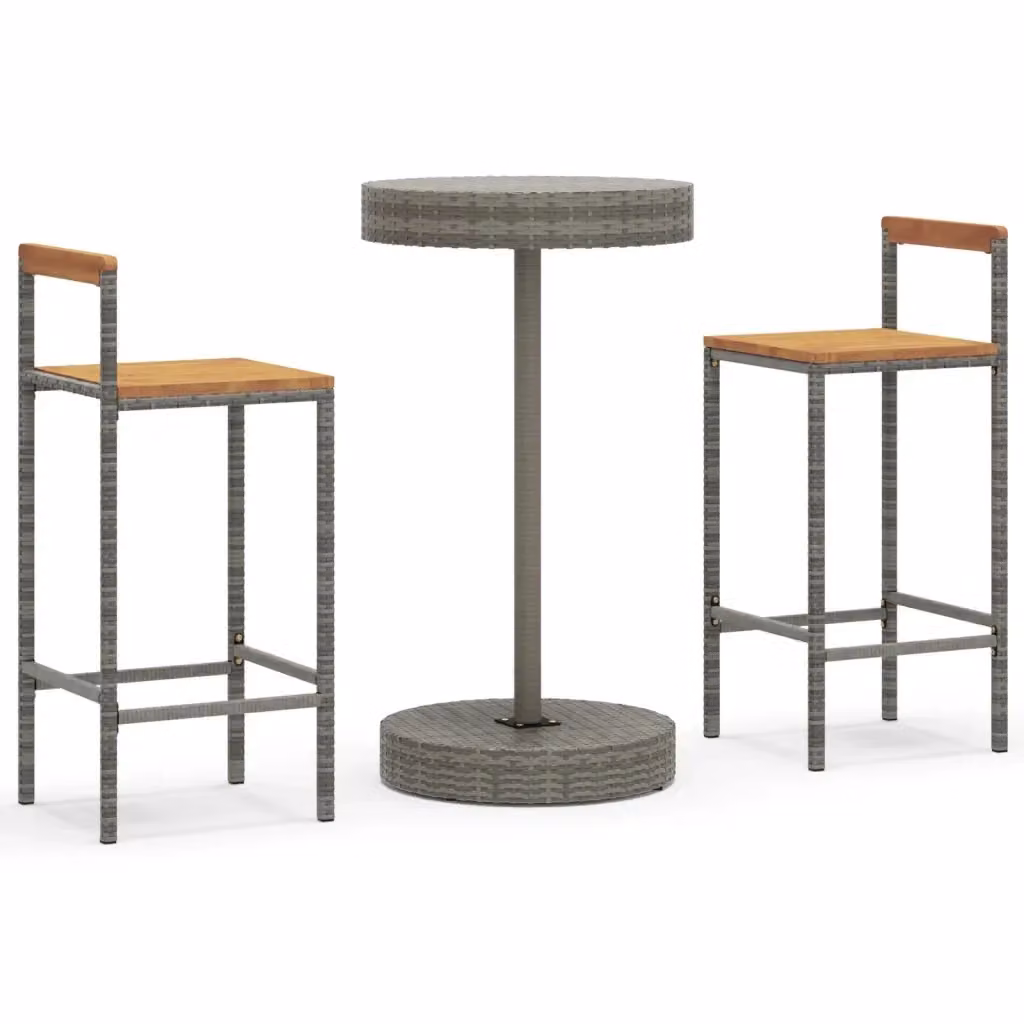 Set Bar da Giardino vidaXL in 3 Pezzi Grigio in Polyrattan e Legno di Acacia – 2