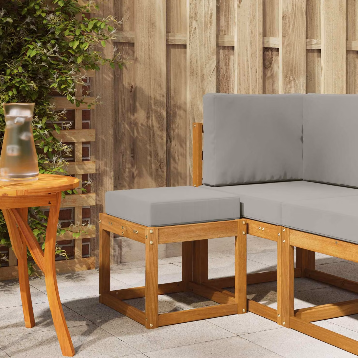 Panca Sgabello in Legno di Acacia Massello vidaXL con Cuscini, Grigio e Marrone, L: 43 cm, P: 37 cm, H: 43 cm