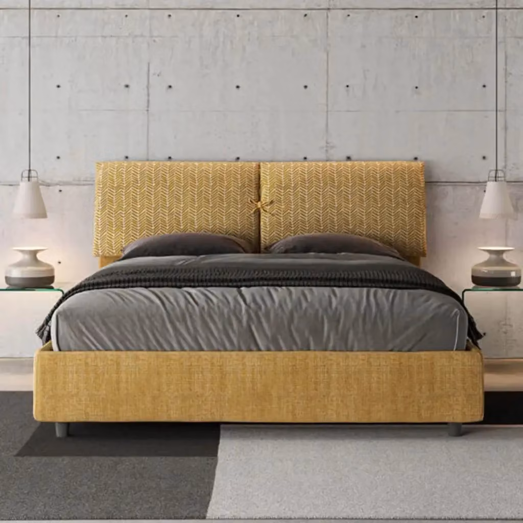 Letto matrimoniale con contenitore imbottito Mados in tessuto Aragona giallo L/P/H: 160 x 210 x 110 cm – 2