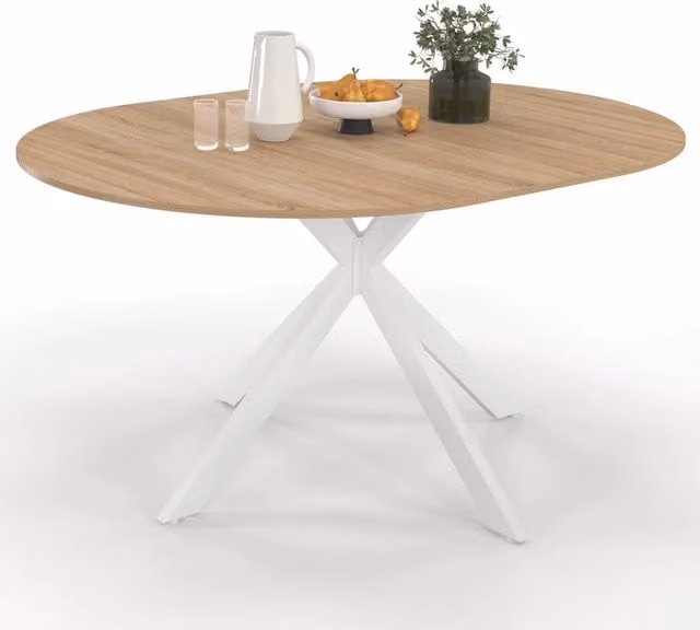 IDMarket Tavolo da pranzo rotondo allungabile ALIX in legno e metallo, bianco e marrone, Diametro: 110-150 cm, H: 76 cm – 1