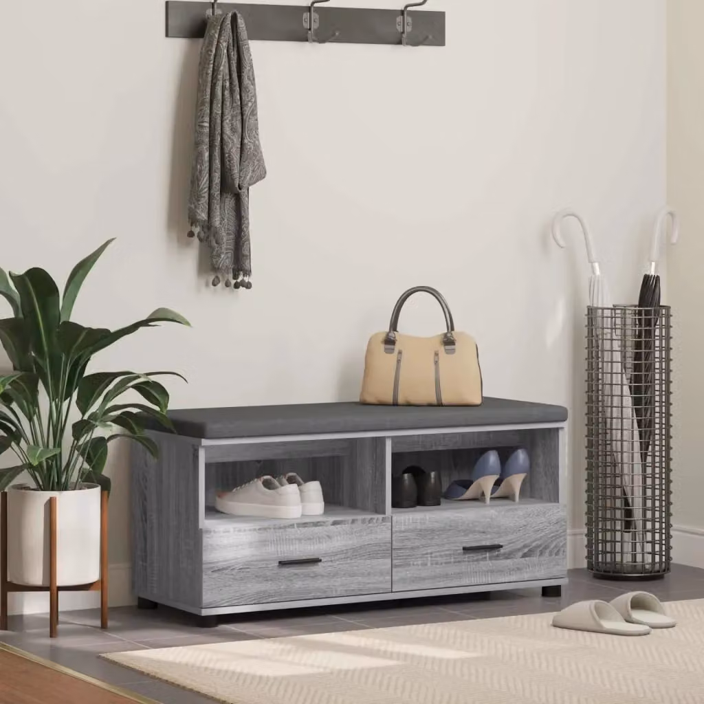 Panca per ingresso Sonoma con scarpiera e cuscino in tessuto grigio L: 100 cm, P: 38 cm, H: 46 cm – 2