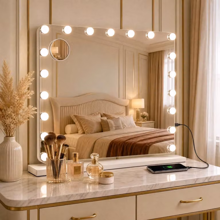 Specchio da trucco Clevich con illuminazione, 80x60 cm. Specchio "Hollywood" con luci
