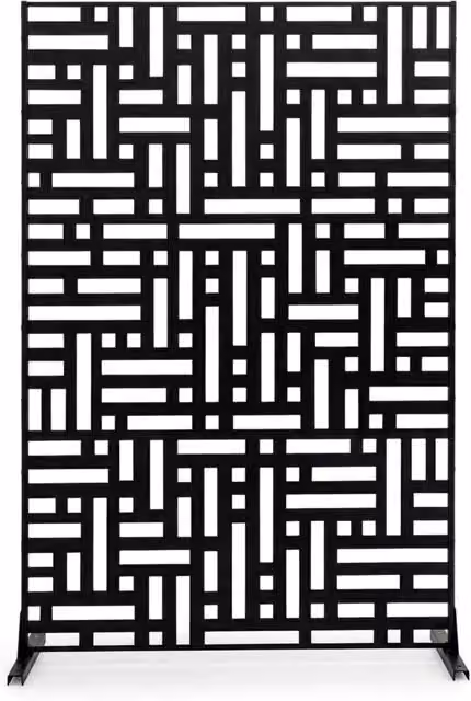 Pannello decorativo esterno Design In nero con motivi traforati, frangivista divisorio per giardino e balcone in acciaio zincato, L: 121 cm, P: 40 cm, H: 183 cm