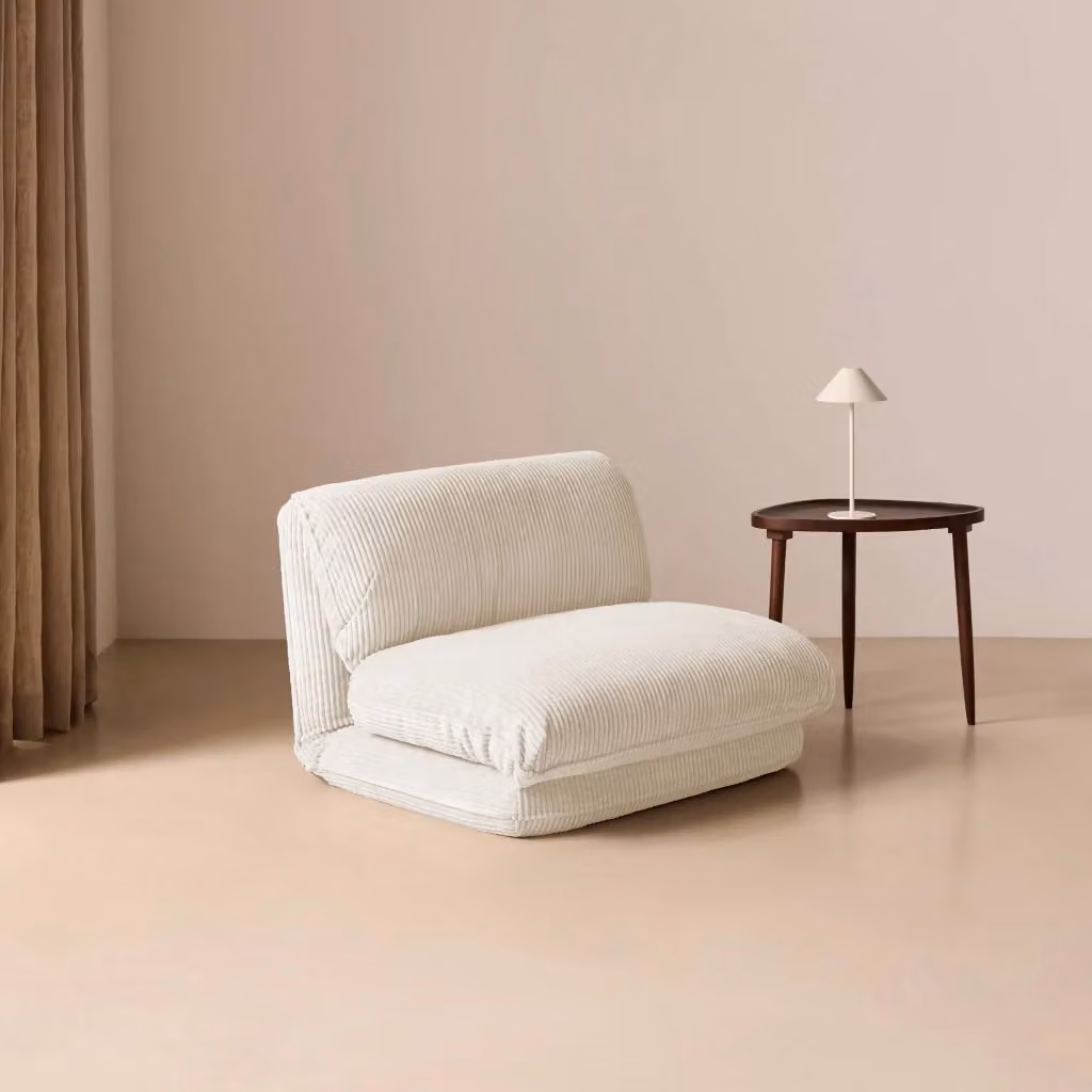 Poltrona letto convertibile Sweeek in velluto a coste con struttura in metallo, bianco – 2