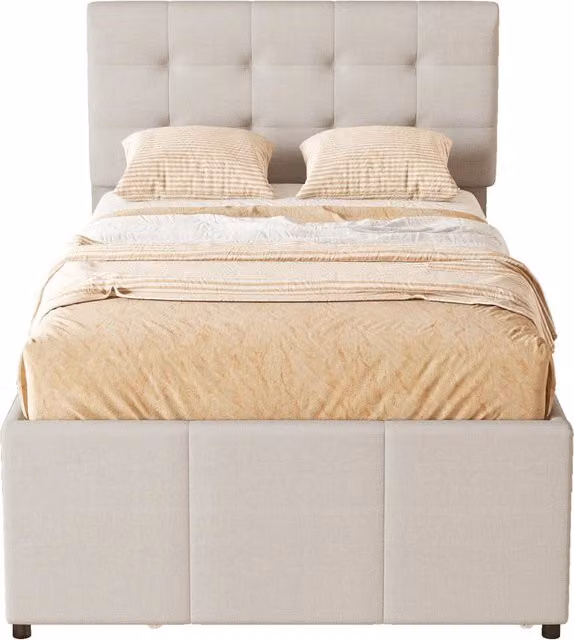 Letto singolo 90 × 200 cm con letto estraibile 90 × 190 cm; 3 cassetti e testiera regolabile; senza materasso; beige
