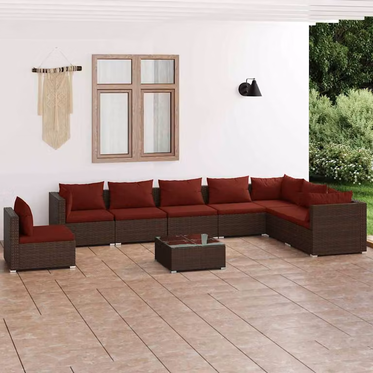 Set di divani da giardino vidaXL 9 pezzi in rattan marrone con cuscini e tavolino da esterno