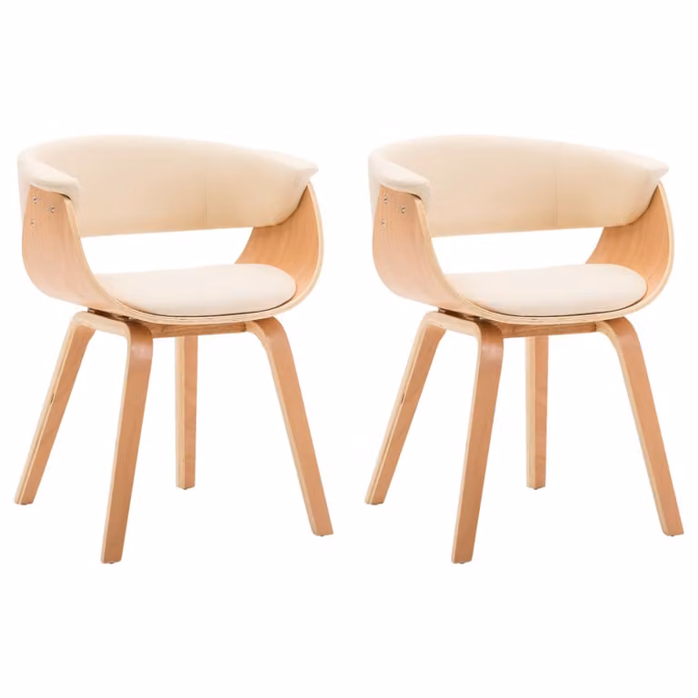 Sedie da Pranzo 2 pz in Legno Curvato e Pelle finta Crema