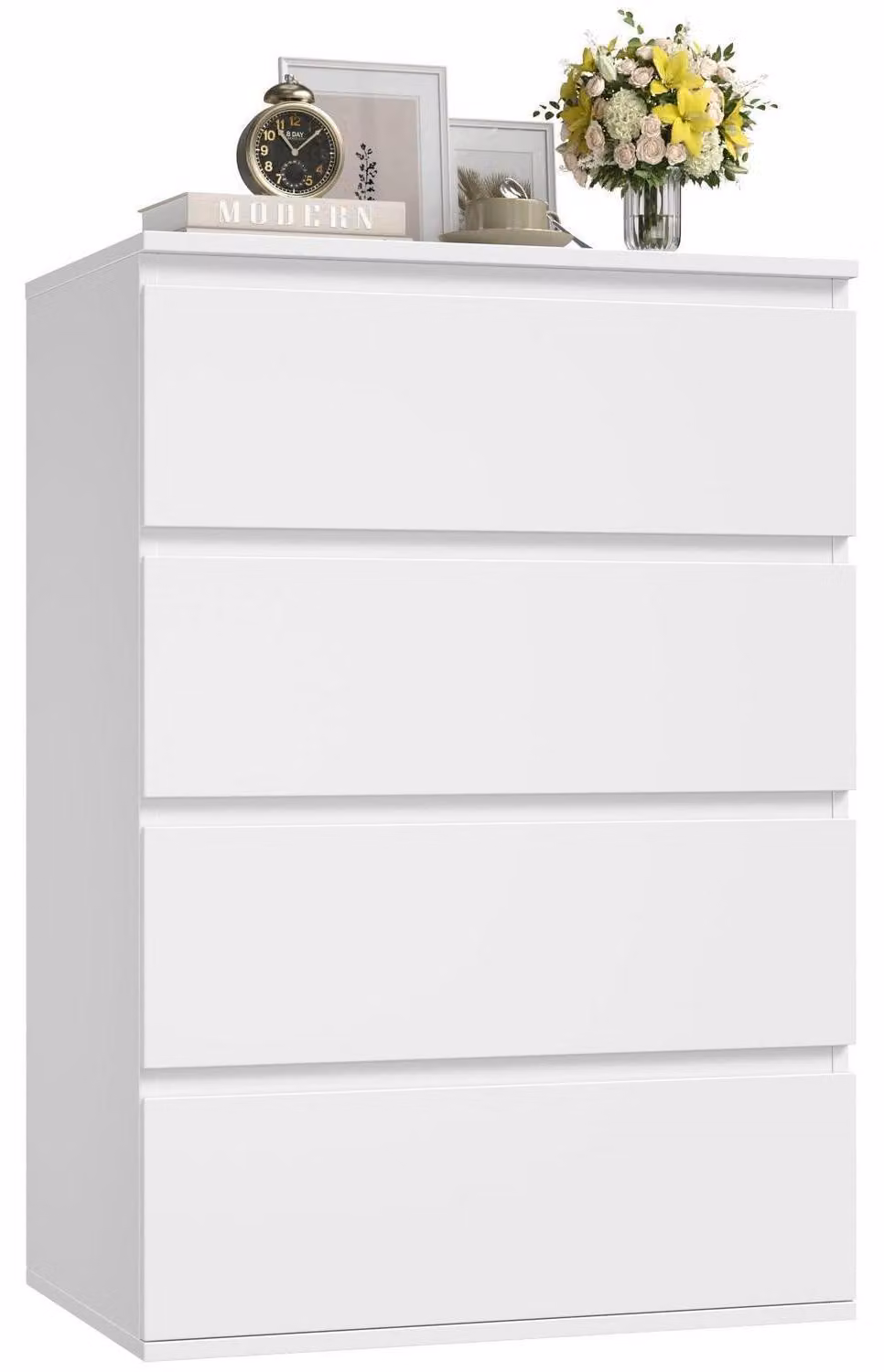 Comodino con 4 cassetti, colore bianco, dimensioni 60x40x80 cm