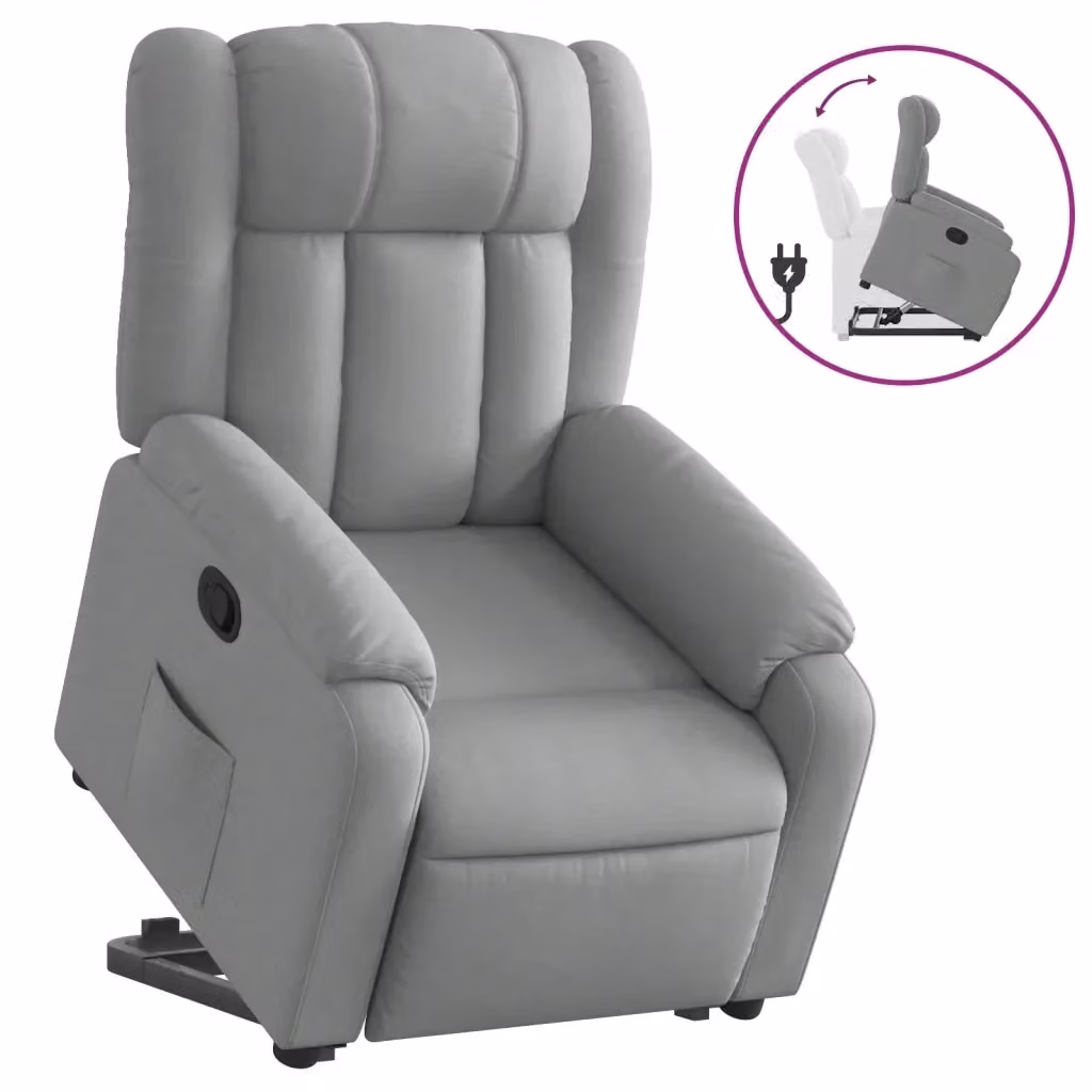 Poltrona Alzapersona Reclinabile vidaXL Grigio con Assistenza Elettrica e Braccioli in Tessuto – 2