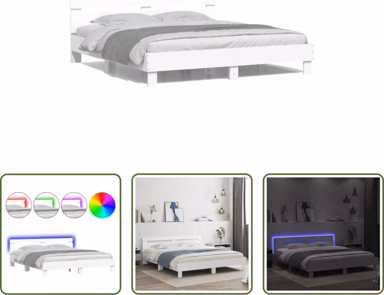 The Living Store Giroletto con testiera e illuminazione a LED bianco 200x200 cm