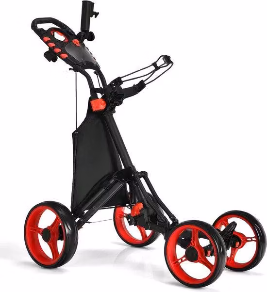 Carrello da golf leggero e pieghevole a quattro ruote, reclinabile, 110 x 65 x 100 cm, rosso
