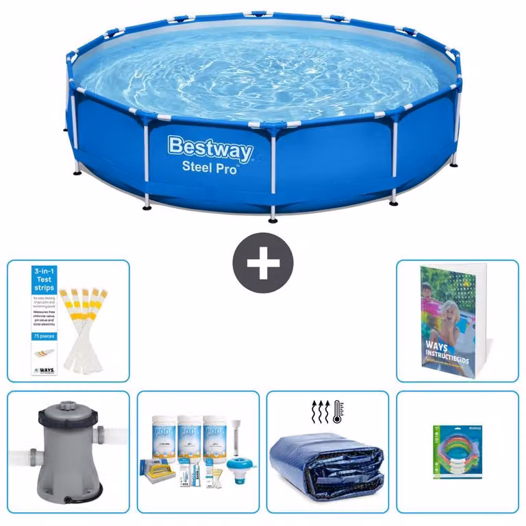 Piscina gonfiabile Bestway Steel Pro, rotonda, dimensioni 366x76 cm, composta da 5 parti, modello S282