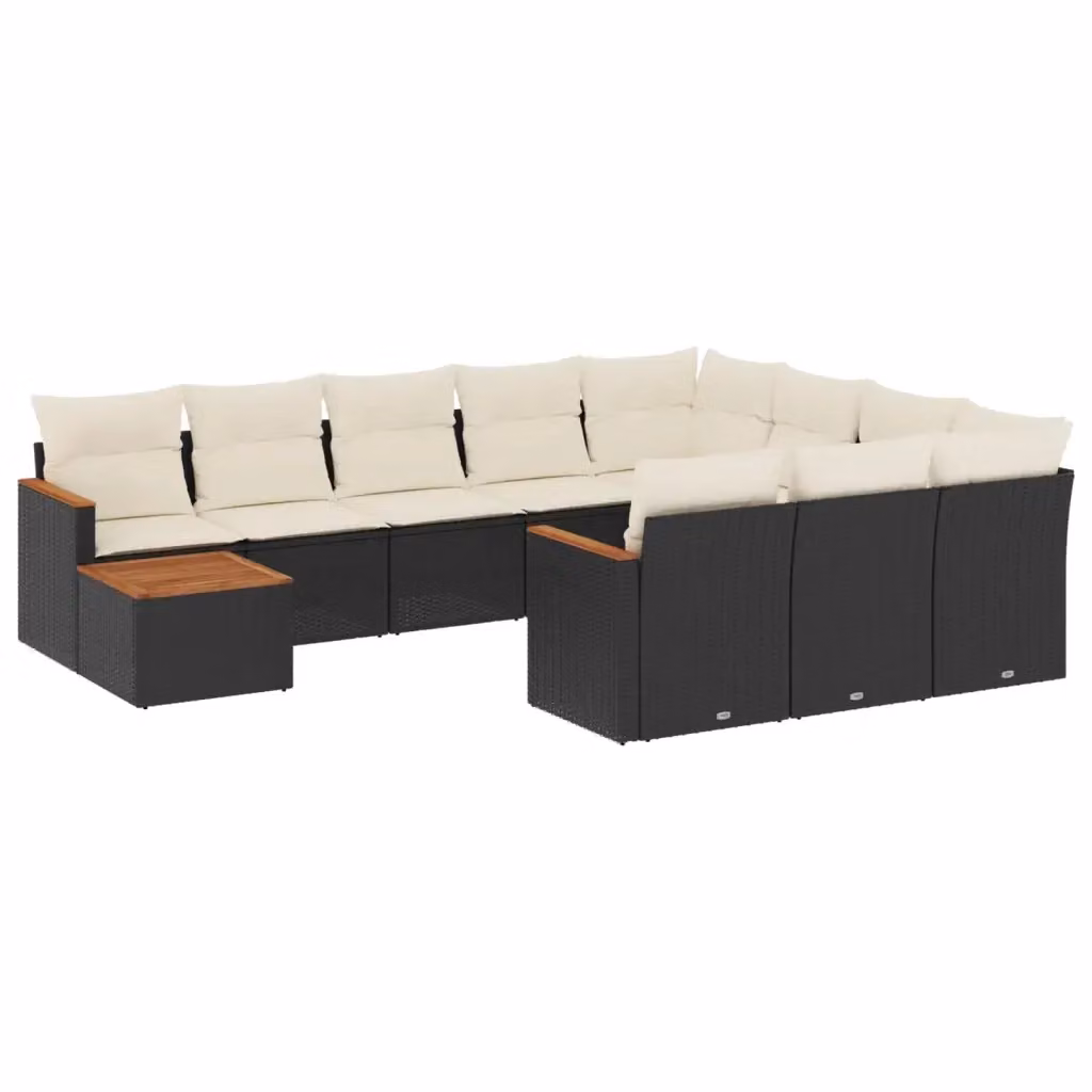 Set di Divani da Giardino vidaXL in Polyrattan Nero con Cuscini e Tavolino da Esterno a Forma di U – 2