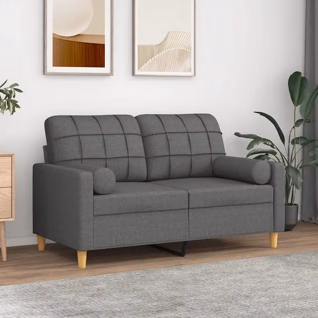 Divano a 2 posti moderno vidaXL in tessuto grigio con cuscini e coperture rimovibili L: 138 cm, P: 80 cm, H: 77 cm – 1