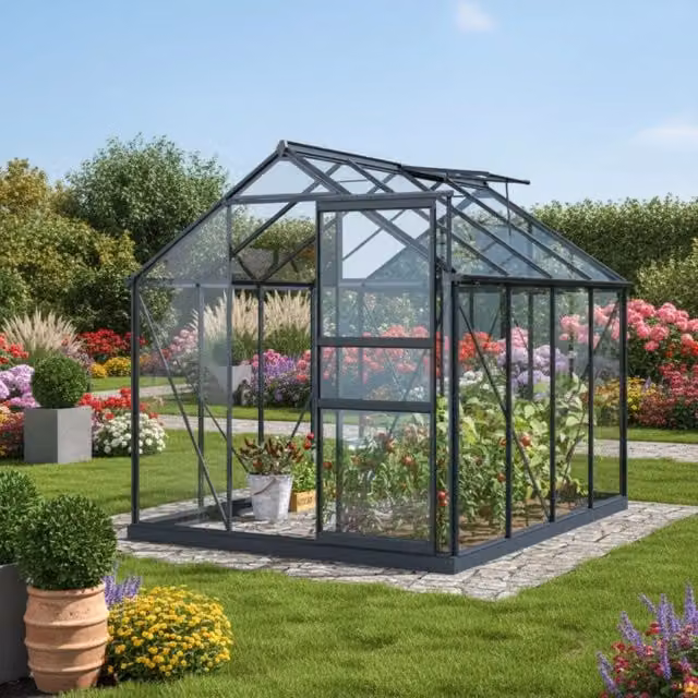 Serra in vetro SEKURIT 106 con vetro temperato da 4 mm, superficie di 5,77 m², colore grigio antracite – 1