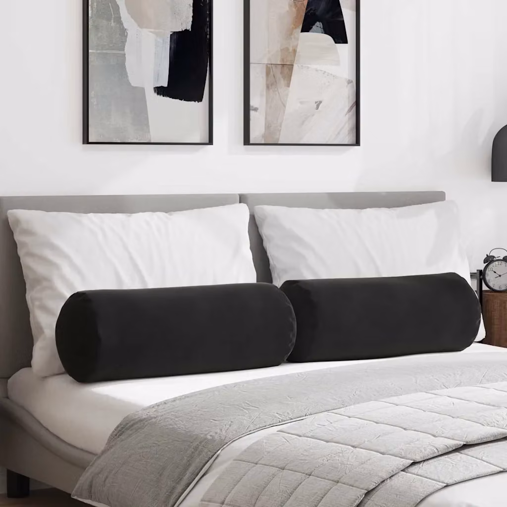 Set di 2 cuscini a rullo vidaXL in tessuto di velluto a coste nero, Ø 25 x 70 cm