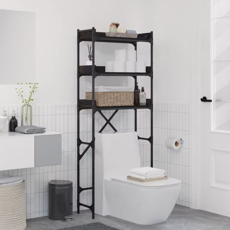 vidaXL Mensola per lavatrice moderna in legno e metallo, Nero, L 67 cm x P 25 cm x H 163 cm