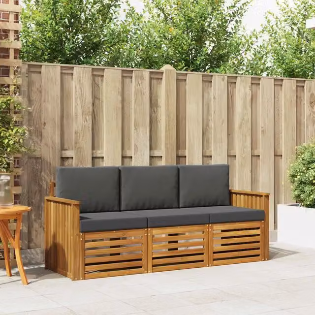 Set divani 3 pz Naturale e Antracite Legno di Acacia Massello 3374287