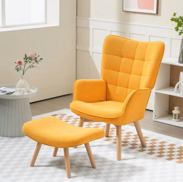 poltrona relax con schienale alto 72x80x101 cm arancione, con pouf