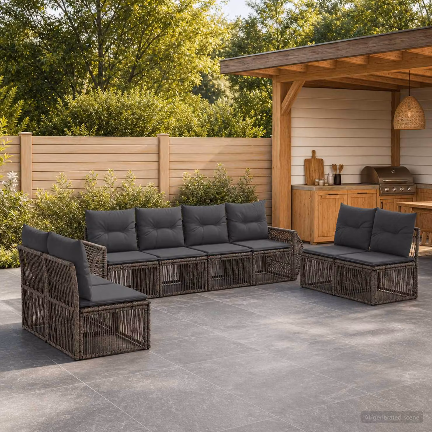 vidaXL Set Divano da Giardino 8 pz in Polyrattan Grigio e Antracite con Cuscini e Struttura in Metallo