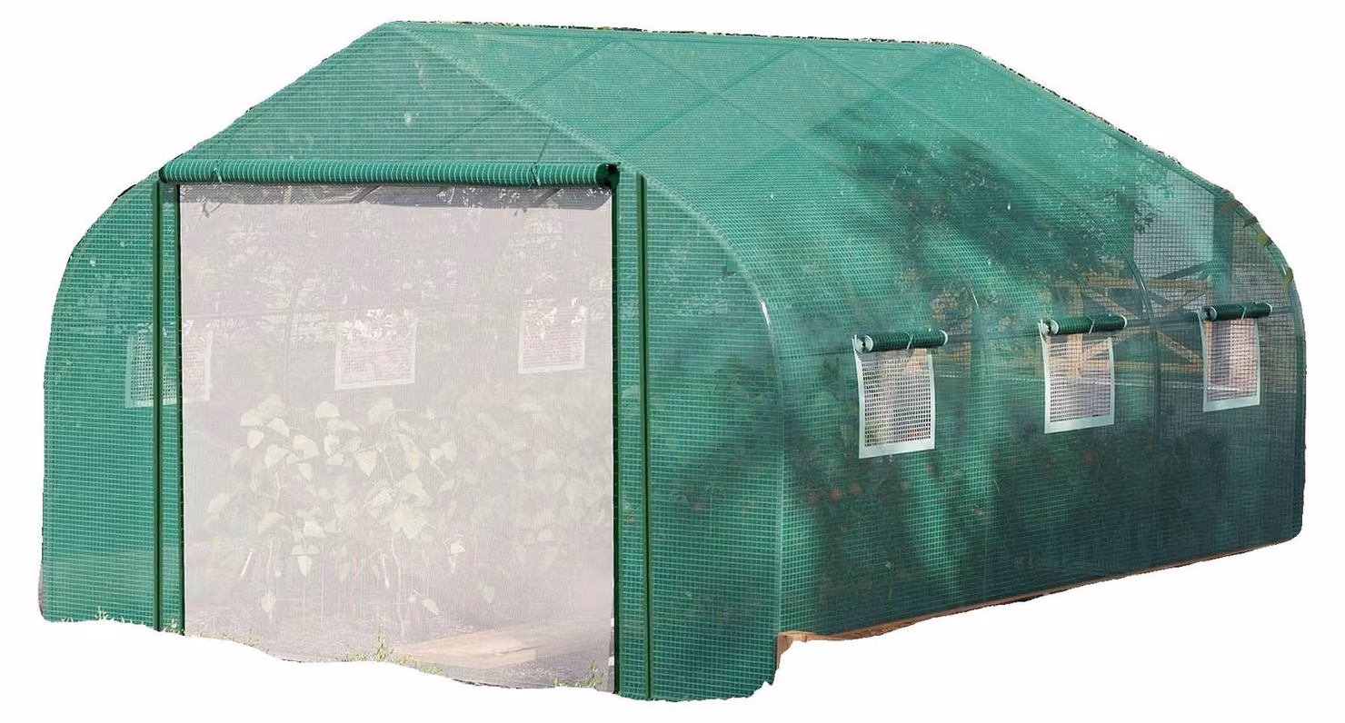 Serra tunnel da esterno, superficie di 10,41 metri quadrati, lunghezza di 3,47 metri, larghezza di 3 metri, altezza di 2 metri, realizzata con materiali resistenti alle intemperie