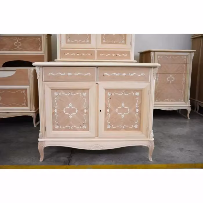 Credenza classica Mobili 2G con 2 porte e 2 cassetti in legno di pino grezzo L: 111 cm, P: 40 cm, H: 91 cm